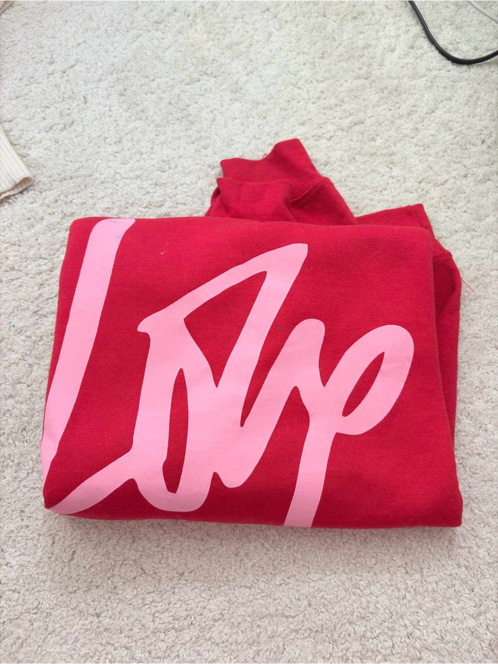 Red Sweatshirt with Pink Script Graphic